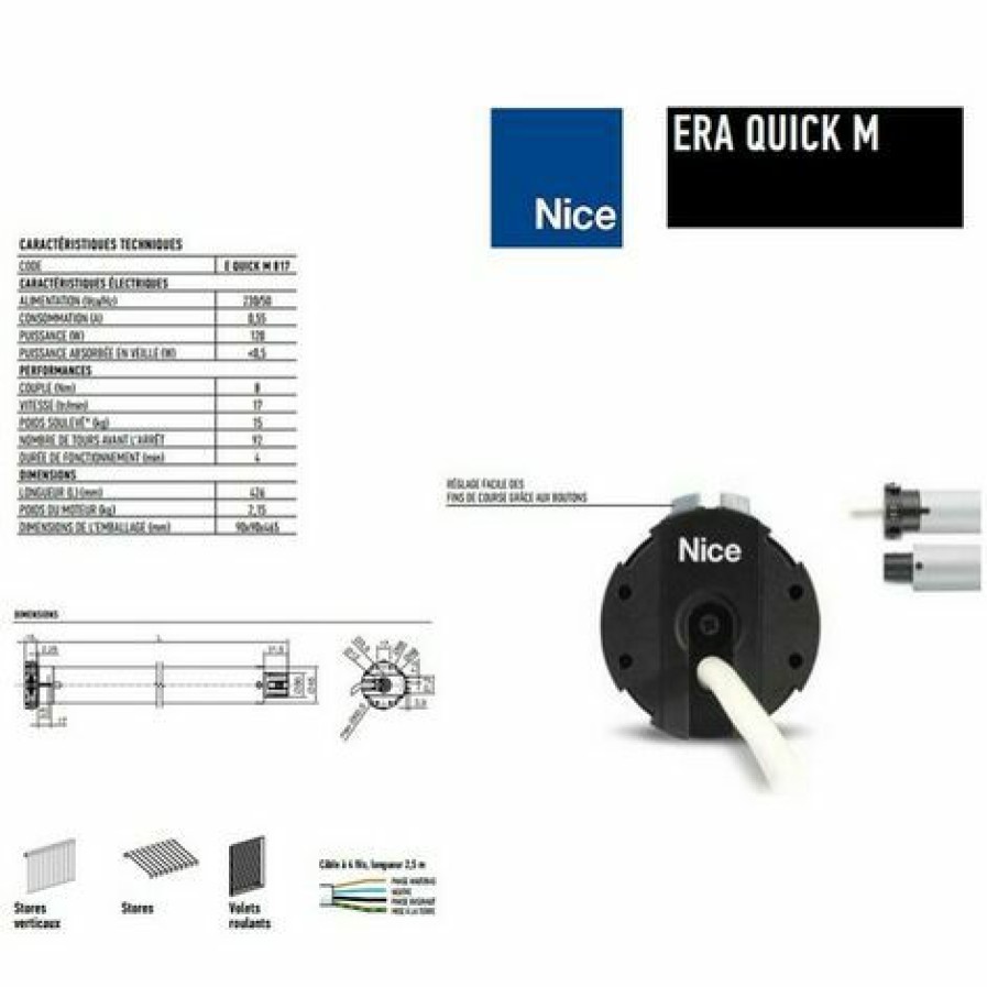 Electricit * | Moteur Era Quick M O 45 Mm, 8Nm, Filaire, Bouton De Fin De Course Nice Equickm817.