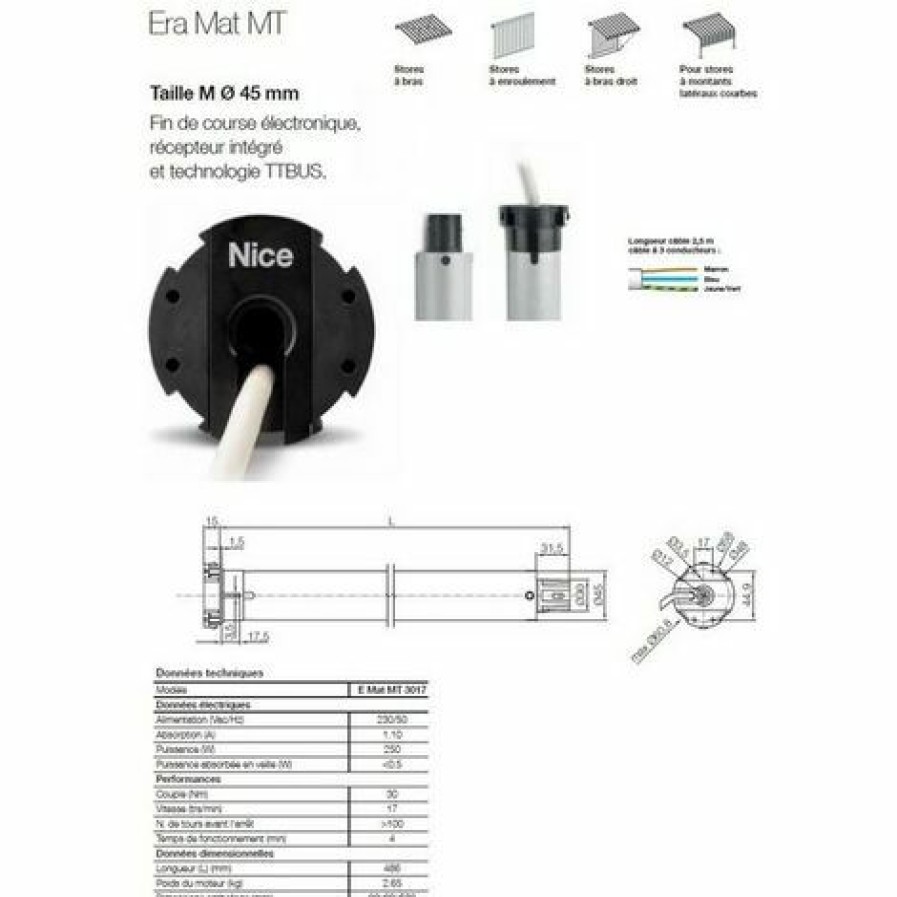 Electricit * | Moteur Era Mat Mt O 45 Mm, Recepeur Int.,Fin Course Electr.,30Nm,17Rpm Nice Ematmt3017.