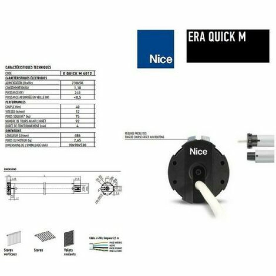 Electricit * | Moteur Era Quick M O 45 Mm, 40Nm, Filaire, Bouton De Fin De Course Nice Equickm4012.