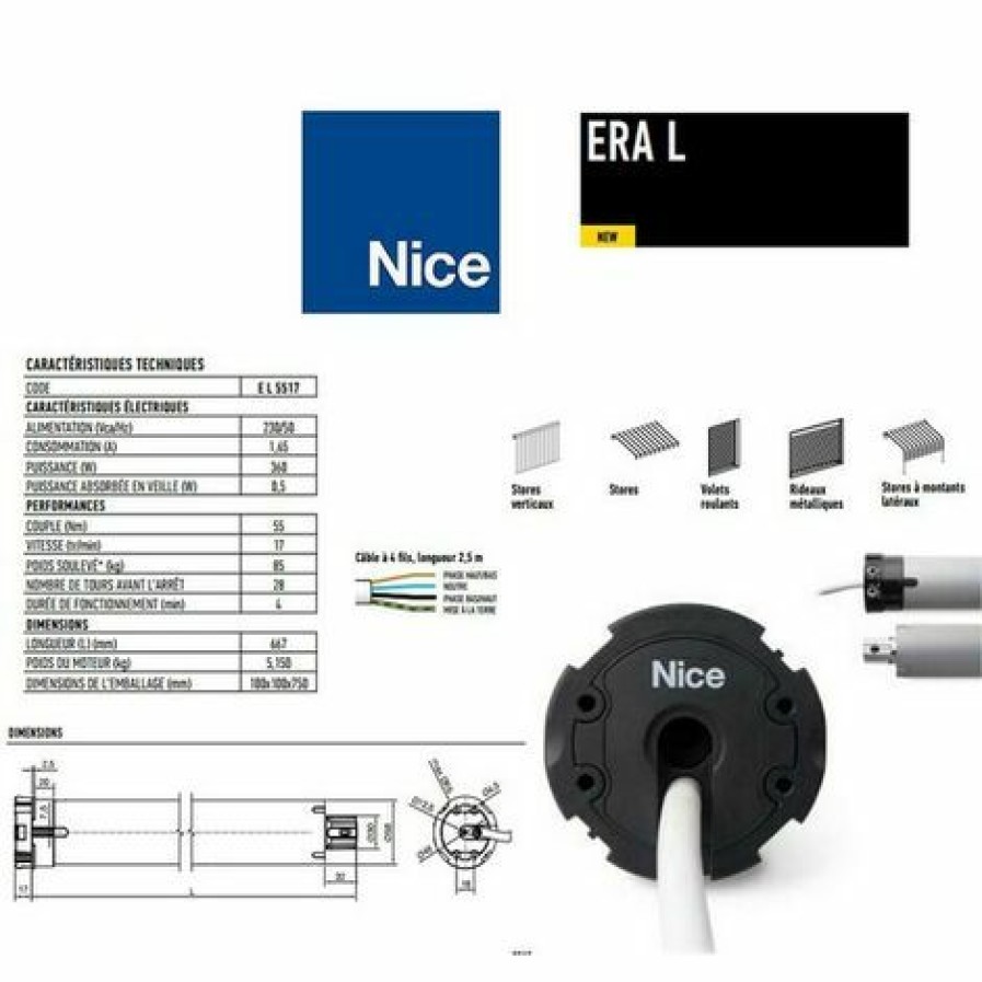 Electricit * | Moteur Era L O 58 Mm, Filaire, Fin Course Mecanique, 55 Nm, 28 Kg, Nice El5517.