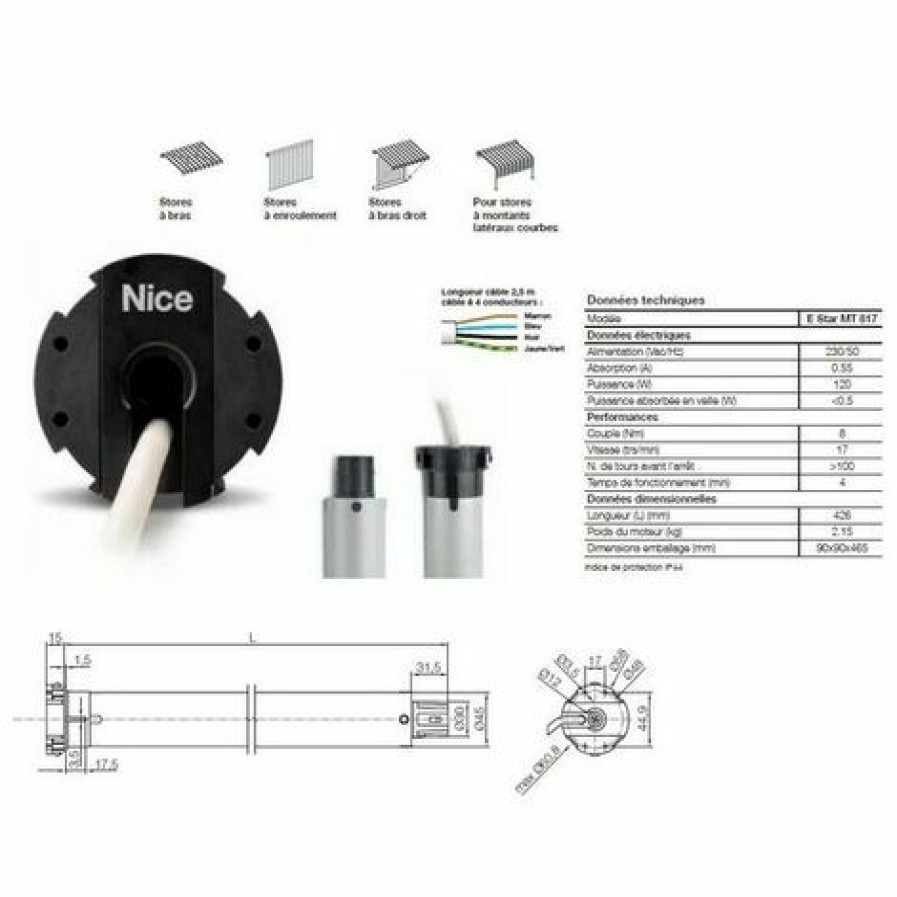 Electricit * | Moteur Era Star Mt O45Mm,Filaire 8Nm 17Rpm,Max,Fin Course Electronique Nice Estarmt817.