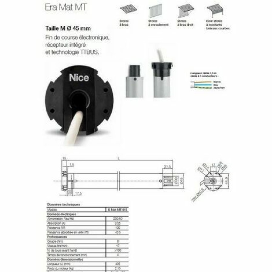 Electricit * | Moteur Era Mat Mt O 45 Mm, Recepeur Int.,Fin Course Electr.,8Nm,17Rpmnice Ematmt817.