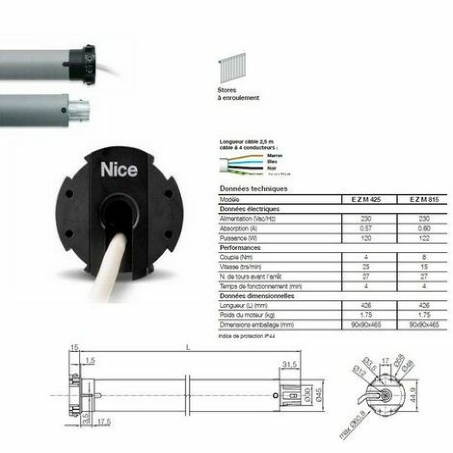 Electricit * | Moteur Era Zero M O 45 Mm, Filaire, Fin Course Mecanique,8 Nm,15Rpm, Nice Ezm815.