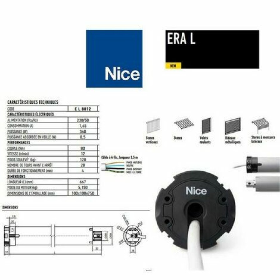 Electricit * | Moteur Era L O 58 Mm, Filaire, Fin Course Mecanique, 80 Nm, 120 Kg, Nice El8012.