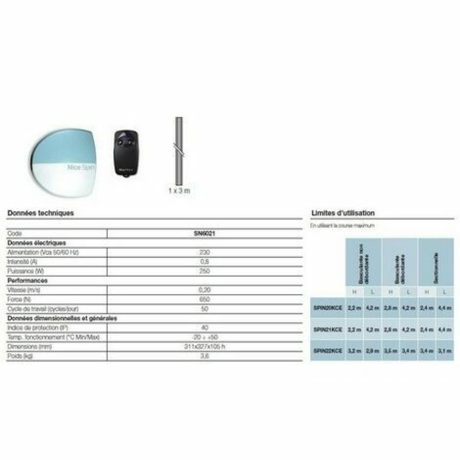 Electricit * | Kit Motorisation Spinbuskit Pour Portes Sectionnelles Nice Spin23Kce.