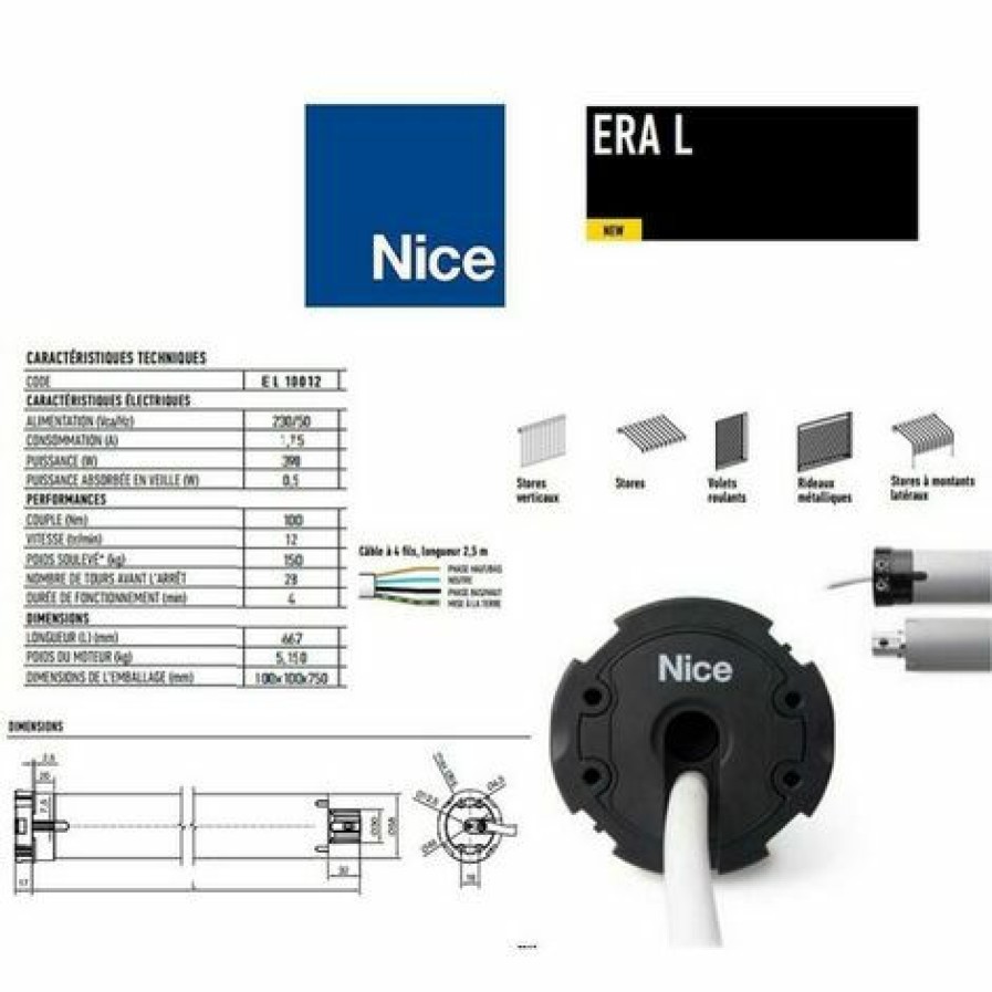 Electricit * | Moteur Era L O 58 Mm, Filaire, Fin Course Mecanique, 100 Nm, 150 Kg, Nice El10012.