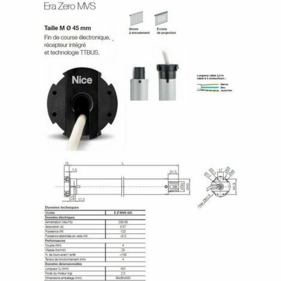 Electricit * | Moteur Era Zero Mvs O 45 Mm, Recepeur Int.,Fin Course Electr.,8Nm,15Rpm Nice Ezmvs815.